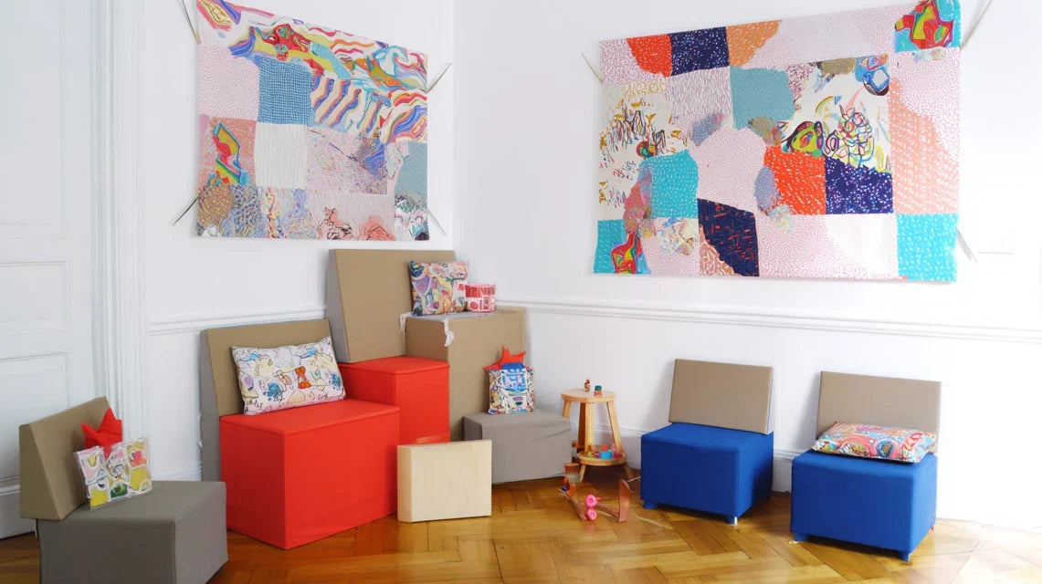 Tableau déco dans une chambre d’amis / salle de jeux : compromis visuel