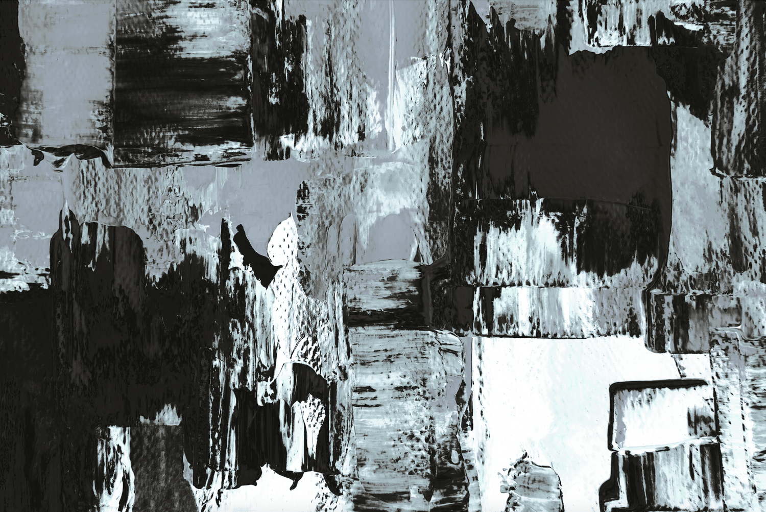 Peinture abstraite en noir et blanc avec des textures et motifs modernes