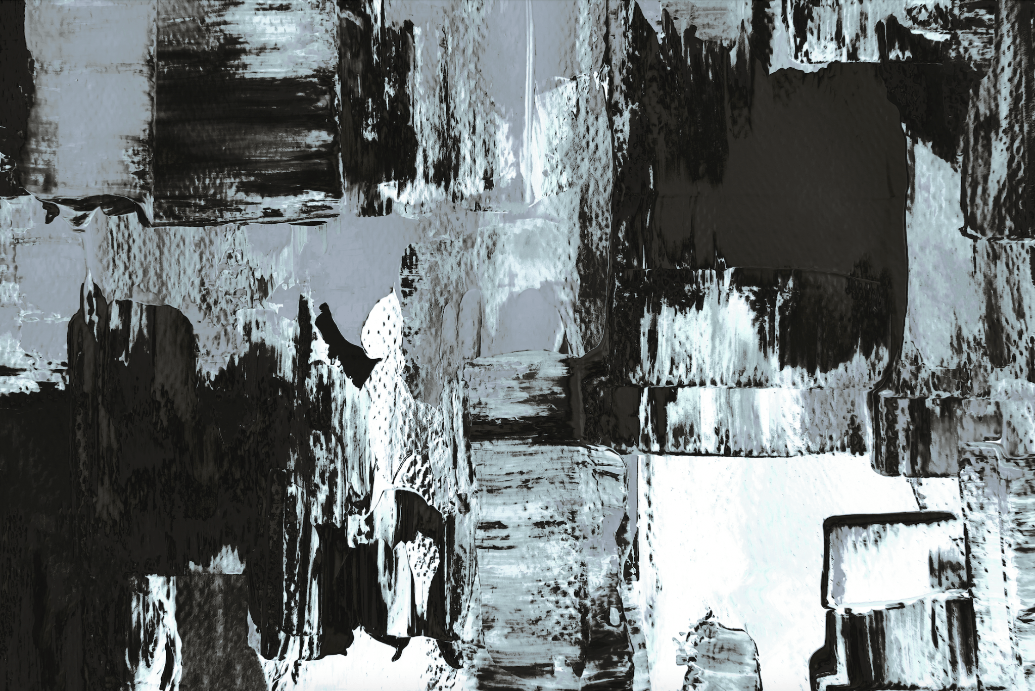 Peinture abstraite en noir et blanc avec des textures et motifs modernes