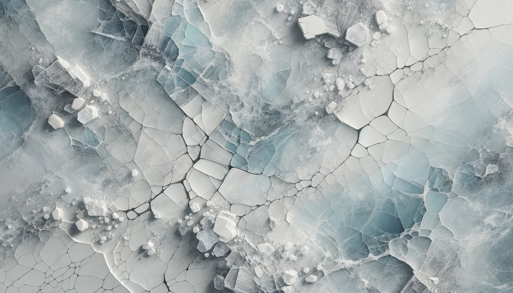 Abstraction nordique contemporaine avec craquelures volontaires inspirées des cycles gel-dégel arctiques, palette glaciale scandinave