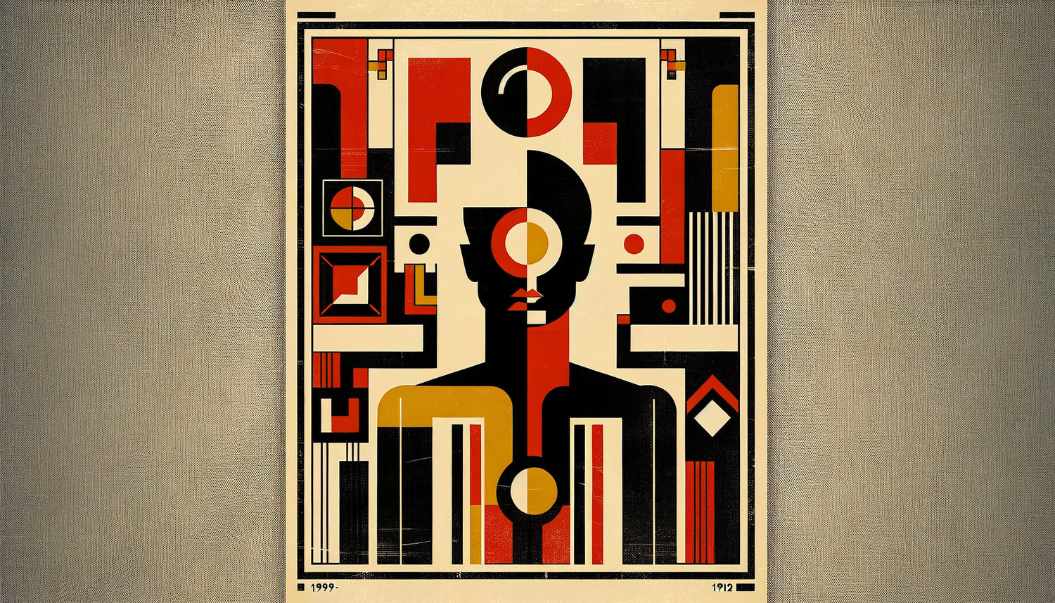 Affiche vintage style école polonaise années 1960, design graphique audacieux aux couleurs limitées et composition géométrique abstraite