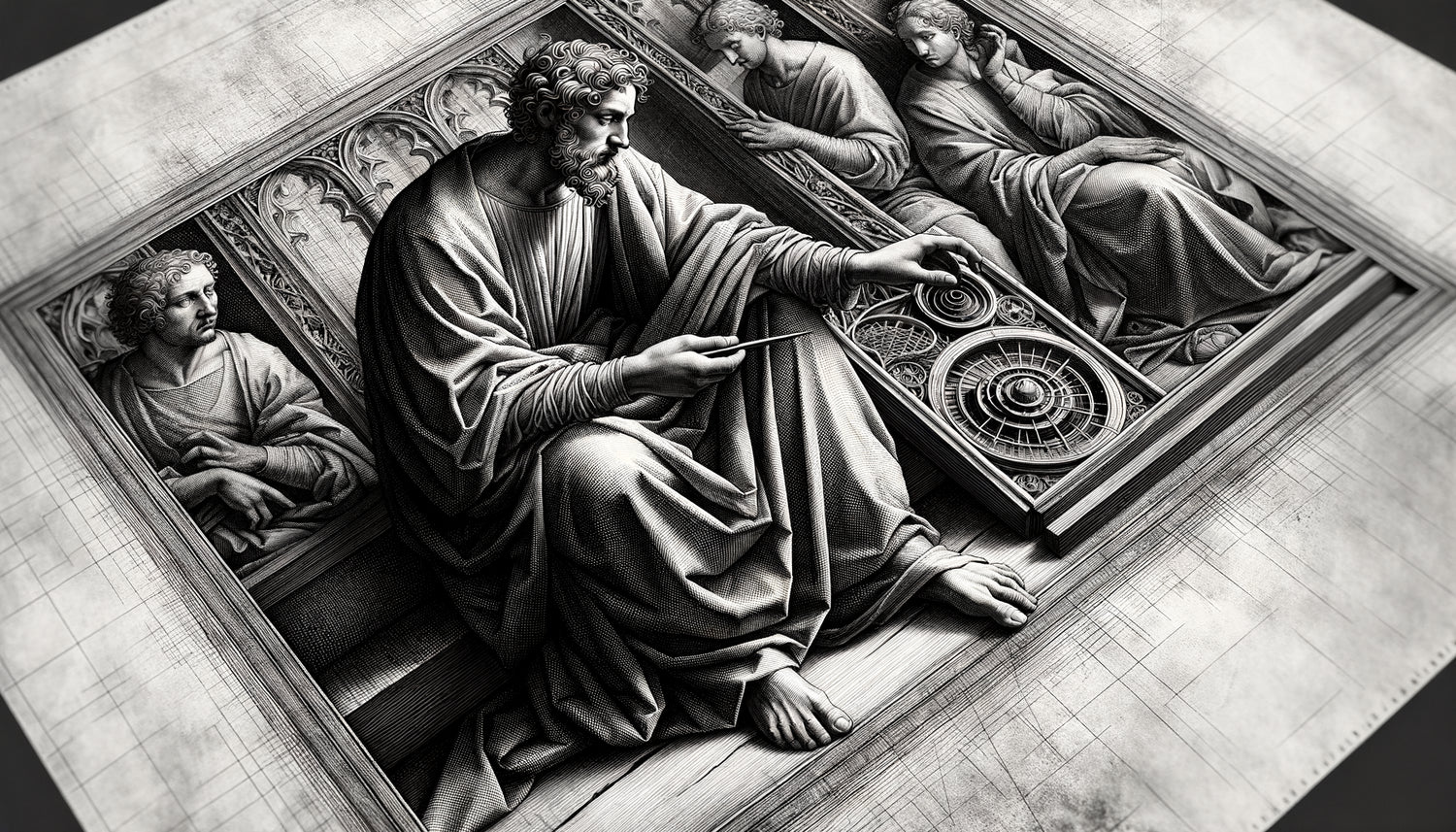 Détail d'une gravure au burin d'Albrecht Dürer, Renaissance, montrant sa technique révolutionnaire de hachures croisées et de modelé lumineux monochrome