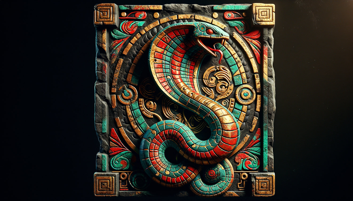 Représentations artistiques ancestrales d'animaux venimeux aux couleurs vives dans l'art hindou et aztèque ancien