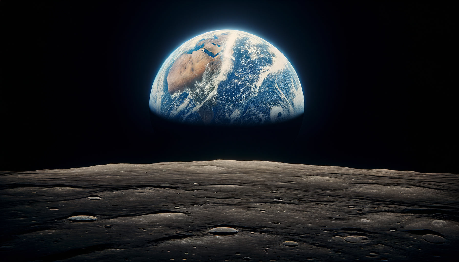 Vue emblématique Earthrise d'Apollo 8 1968, Terre s'élevant au-dessus de l'horizon lunaire, photographie spatiale historique