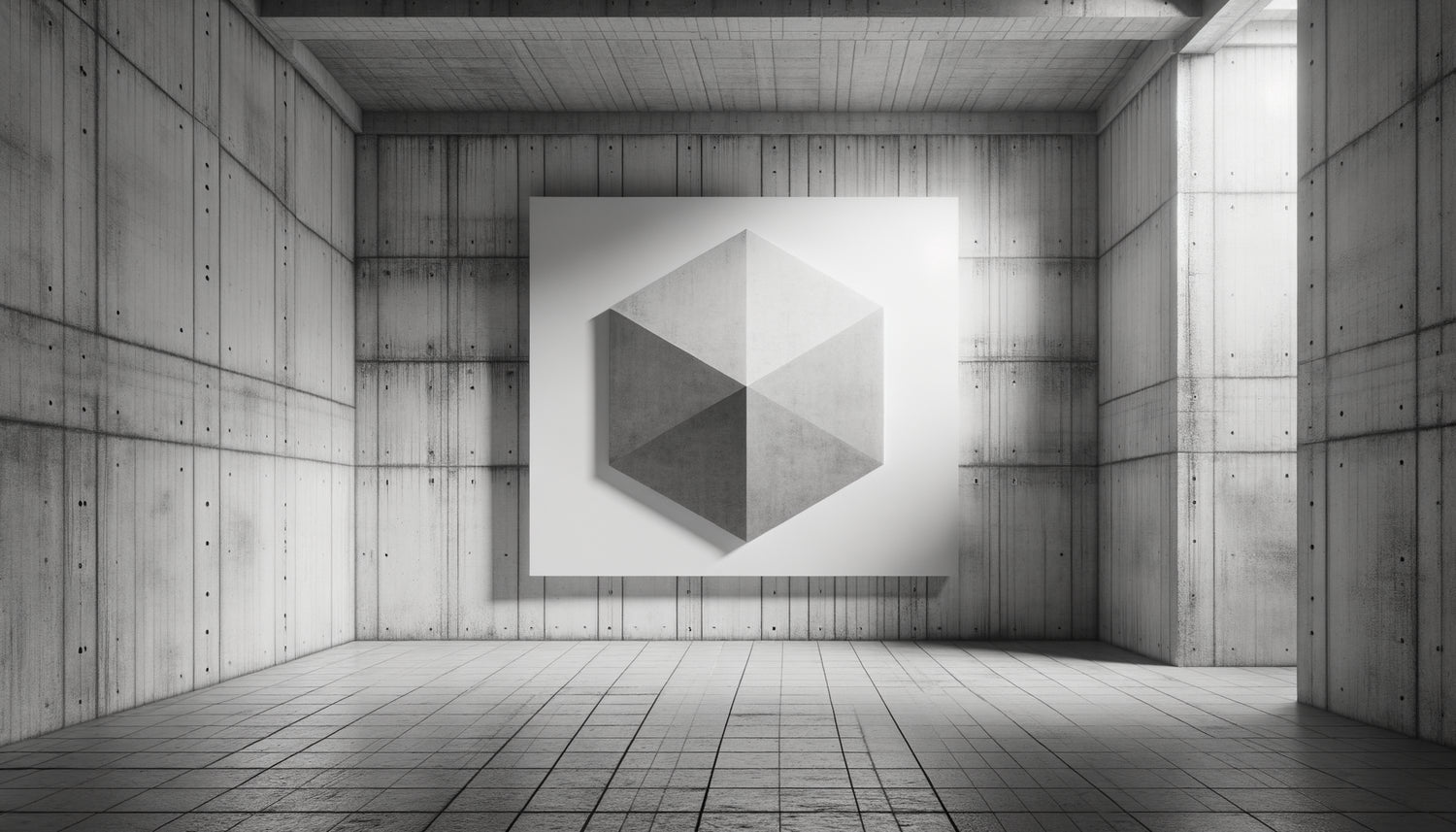 Œuvre conceptuelle monochrome minimaliste du mouvement latino-américain des années 1960, toile géométrique blanche sur mur brut