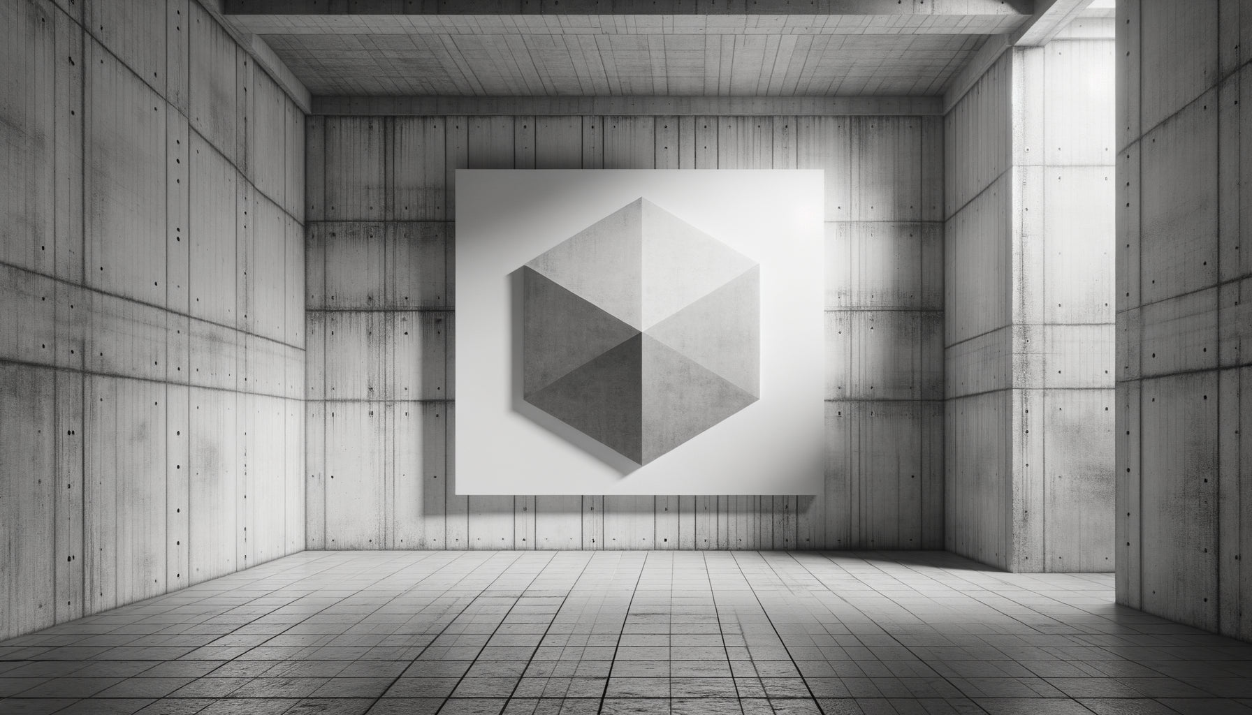 Œuvre conceptuelle monochrome minimaliste du mouvement latino-américain des années 1960, toile géométrique blanche sur mur brut