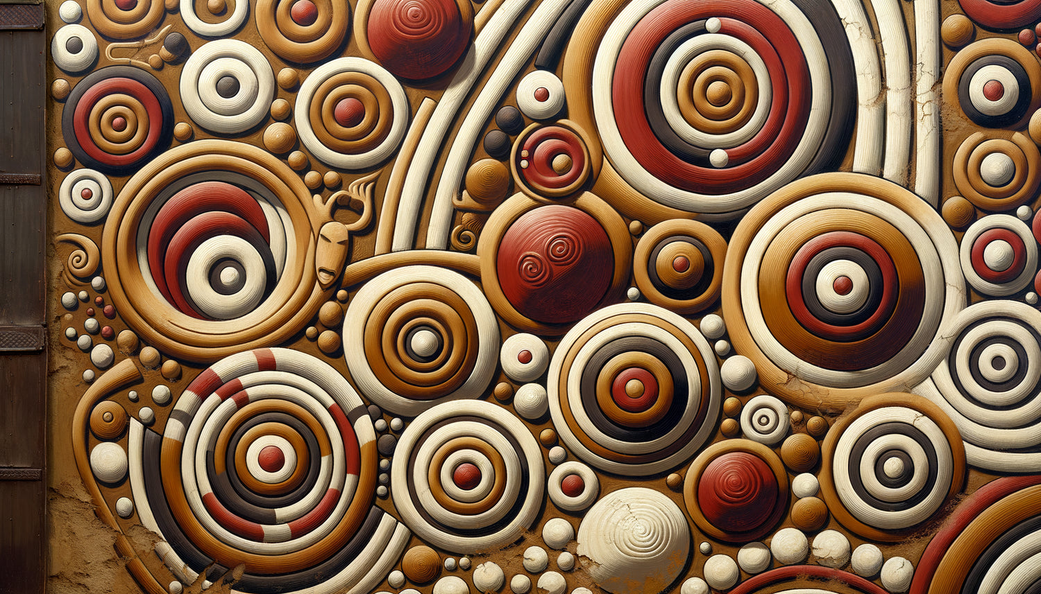 Art mural traditionnel Gouro de Côte d'Ivoire avec formes ovales et motifs courbes symbolisant fertilité et harmonie