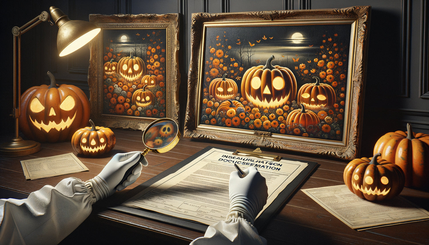 Tableaux Halloween de collection en cours d'expertise pour assurance, œuvres encadrées et documents d'évaluation professionnels