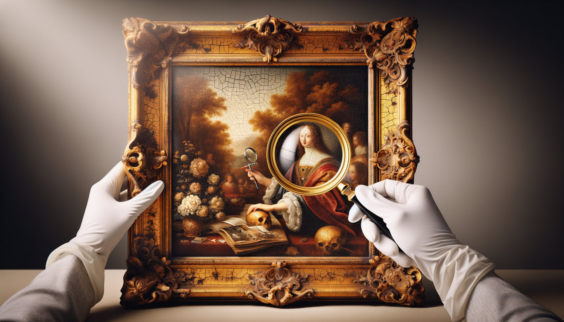 Tableau historique ancien du 17ème siècle en cours d'expertise professionnelle pour assurance patrimoniale