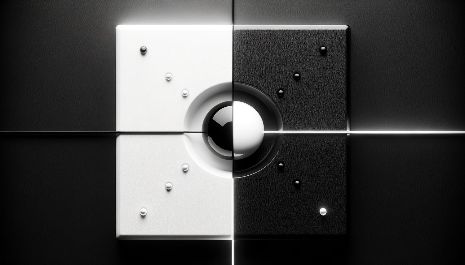 Démonstration scientifique du contraste visuel : point noir sur fond blanc versus point blanc sur fond noir illustrant l'asymétrie neuronale d'attention