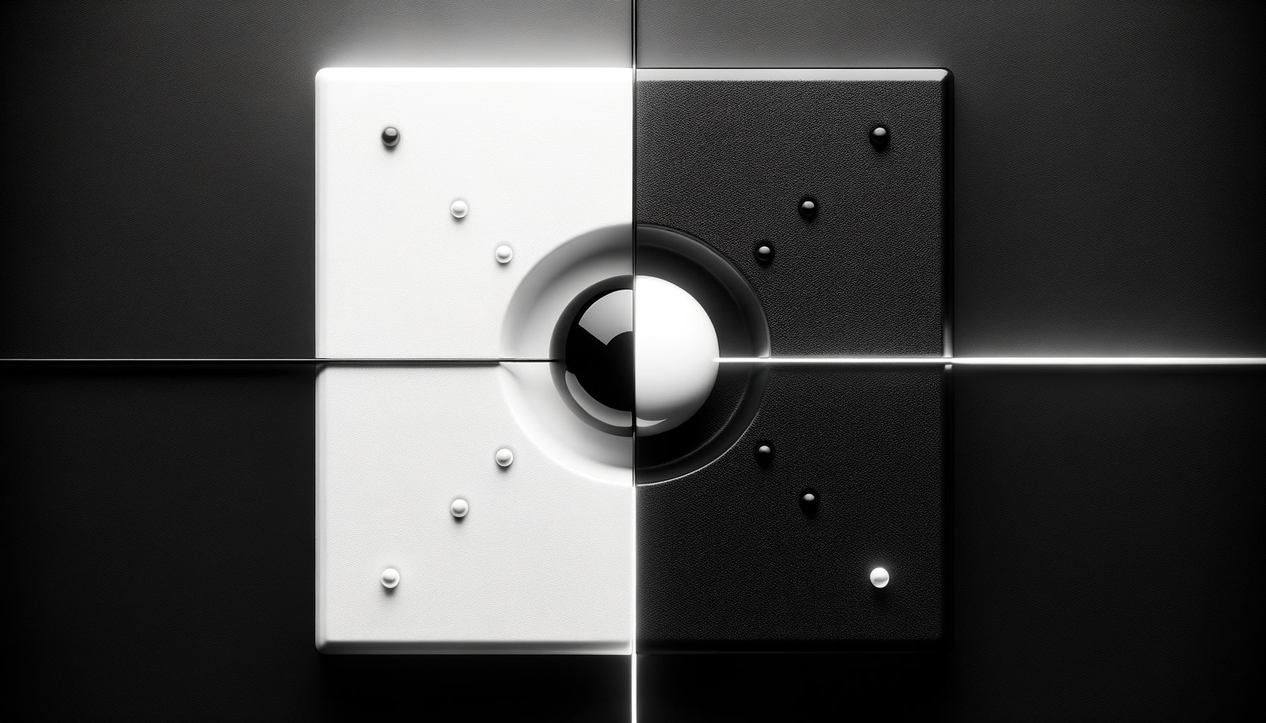 Démonstration scientifique du contraste visuel : point noir sur fond blanc versus point blanc sur fond noir illustrant l'asymétrie neuronale d'attention