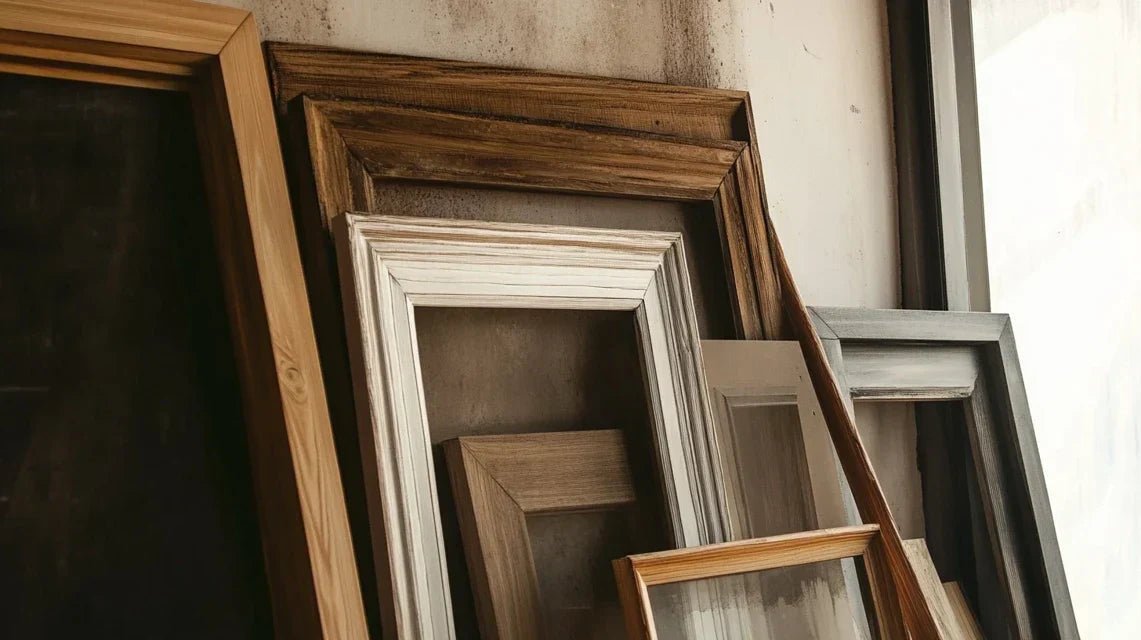 Présentation d'un atelier de création pour personnaliser vos cadres en bois massif avec démonstration de techniques décoratives comme la pyrogravure, la patine colorée et les incrustations artistiques.