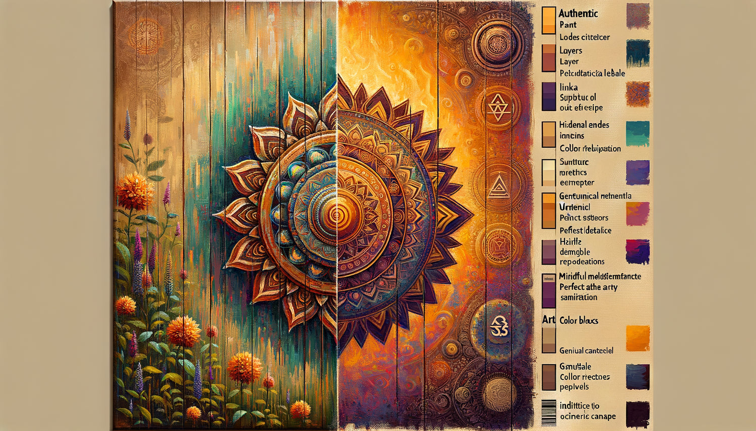 Comparaison photographique entre tableau yoga authentique peint à la main et reproduction industrielle imprimée