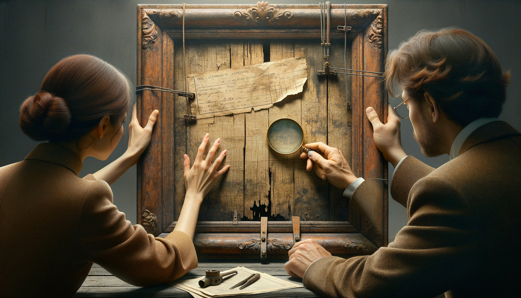 Examen expert du dos d'un tableau vintage authentique montrant patine, matériaux anciens et indices d'authenticité