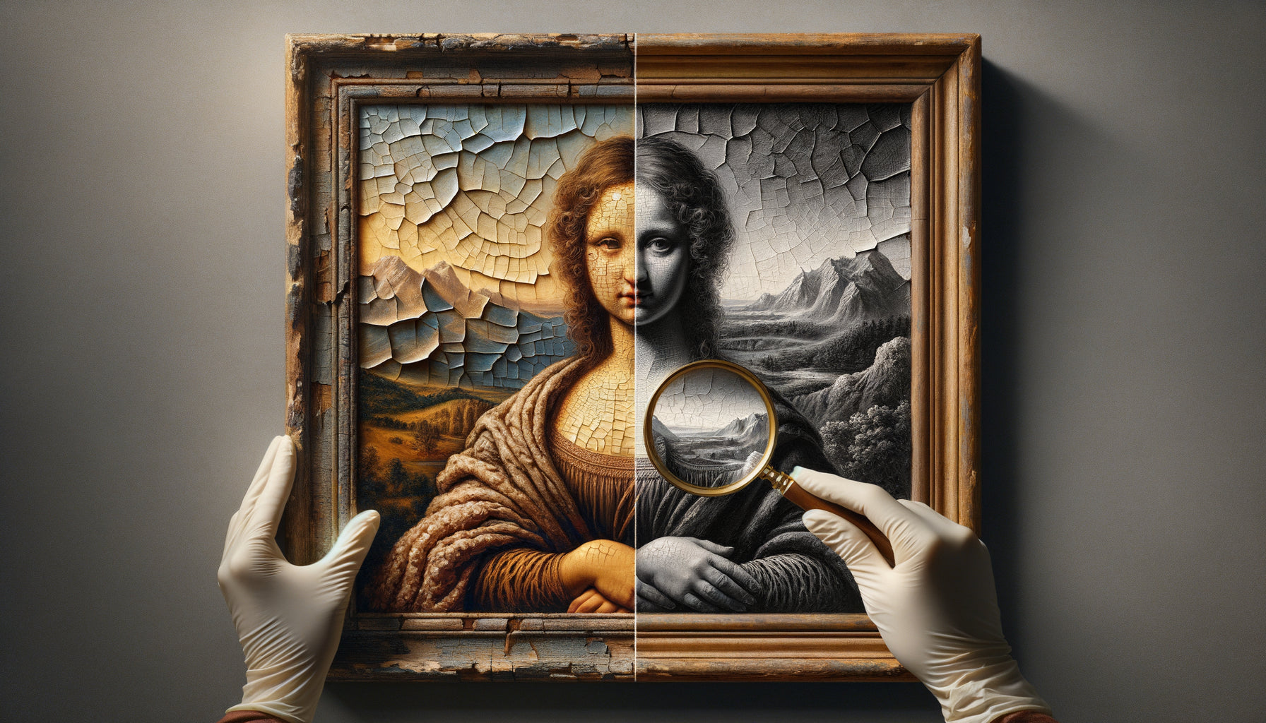 Gros plan comparatif montrant texture en relief d'un tableau vintage peint à la main versus impression plate sous lumière rasante