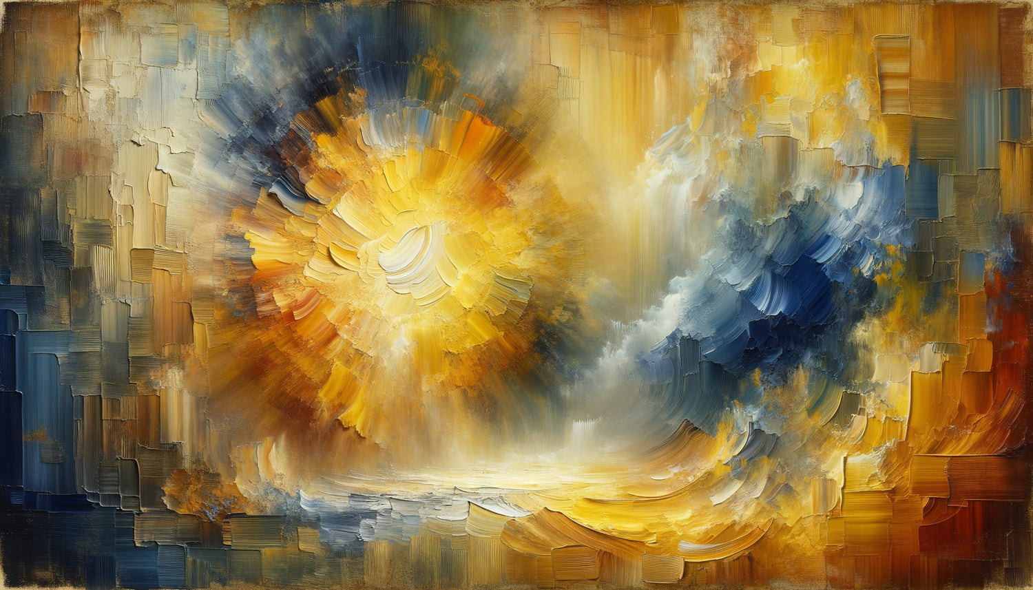 Peinture abstraite dans le style de Beauford Delaney avec jaunes vibrants et textures épaisses traduisant la lumière en énergie chromatique