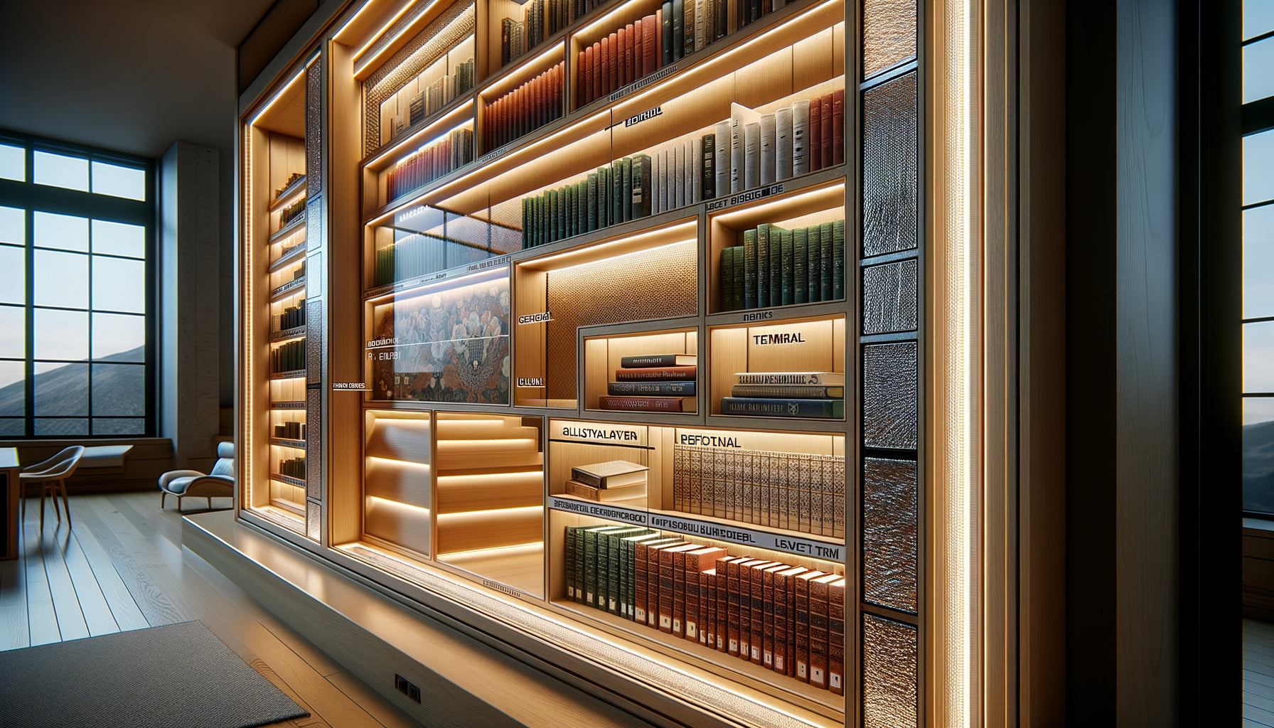 Bibliothèque contemporaine avec éclairage LED intégré et panneaux d'isolation thermique protégeant les collections