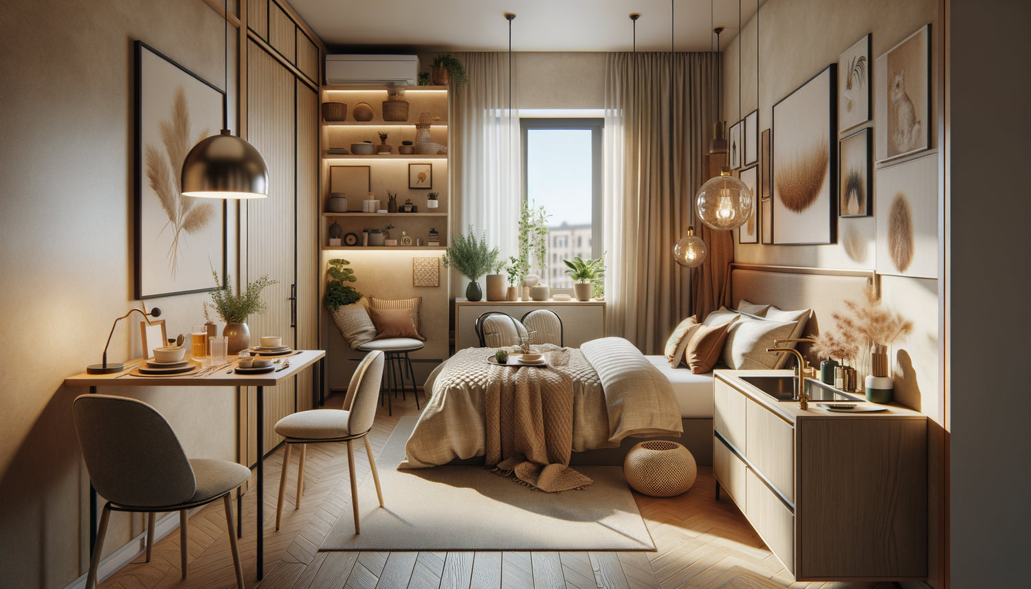 Studio Airbnb moderne et accueillant avec décoration scandinave contemporaine, mobilier optimisé et ambiance chaleureuse