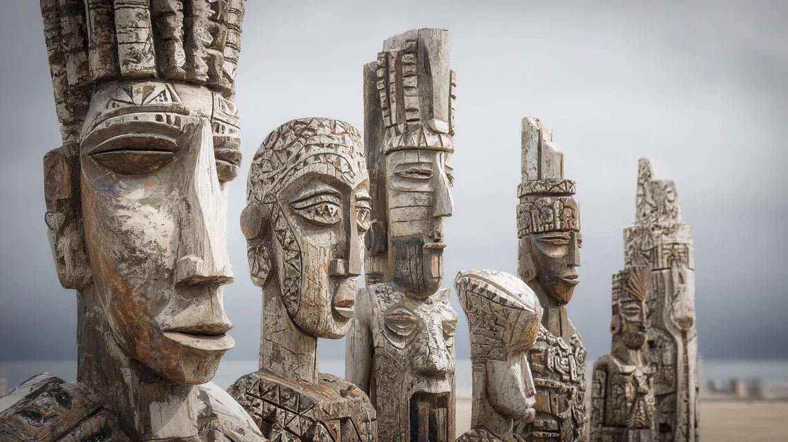 Cannes sculptées des devins africains en tableaux verticaux