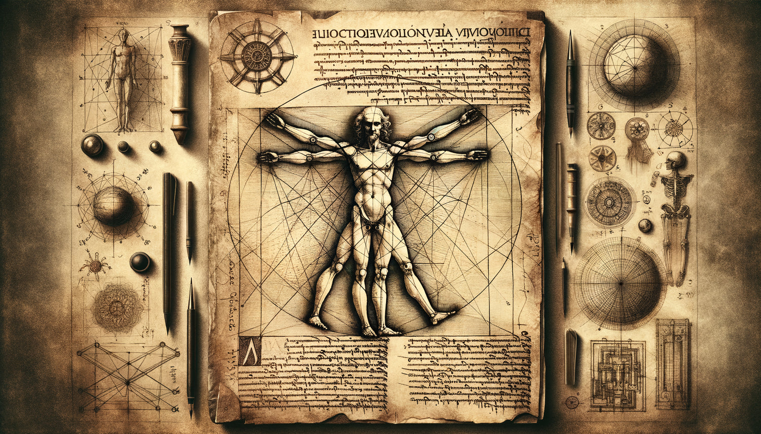 Page authentique de carnet de Léonard de Vinci, croquis anatomiques Renaissance à l'encre noire et sanguine sur parchemin ancien