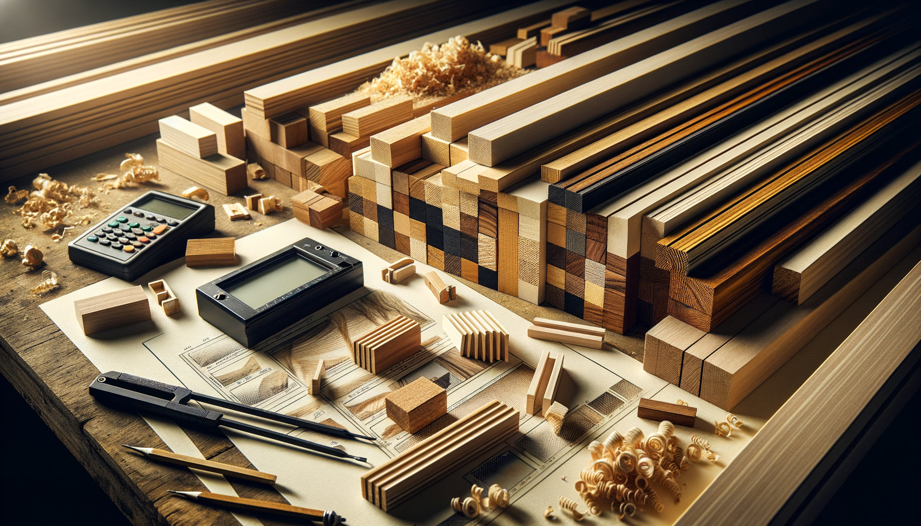 Fabrication de châssis en bois d'atelier avec échantillons d'essences de différentes densités pour toiles artistiques