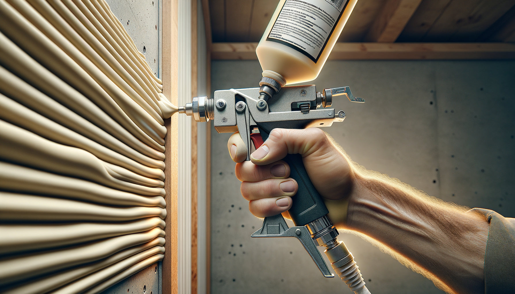 Application professionnelle de colle polyuréthane monocomposante sur supports multi-matériaux lors d'une installation murale