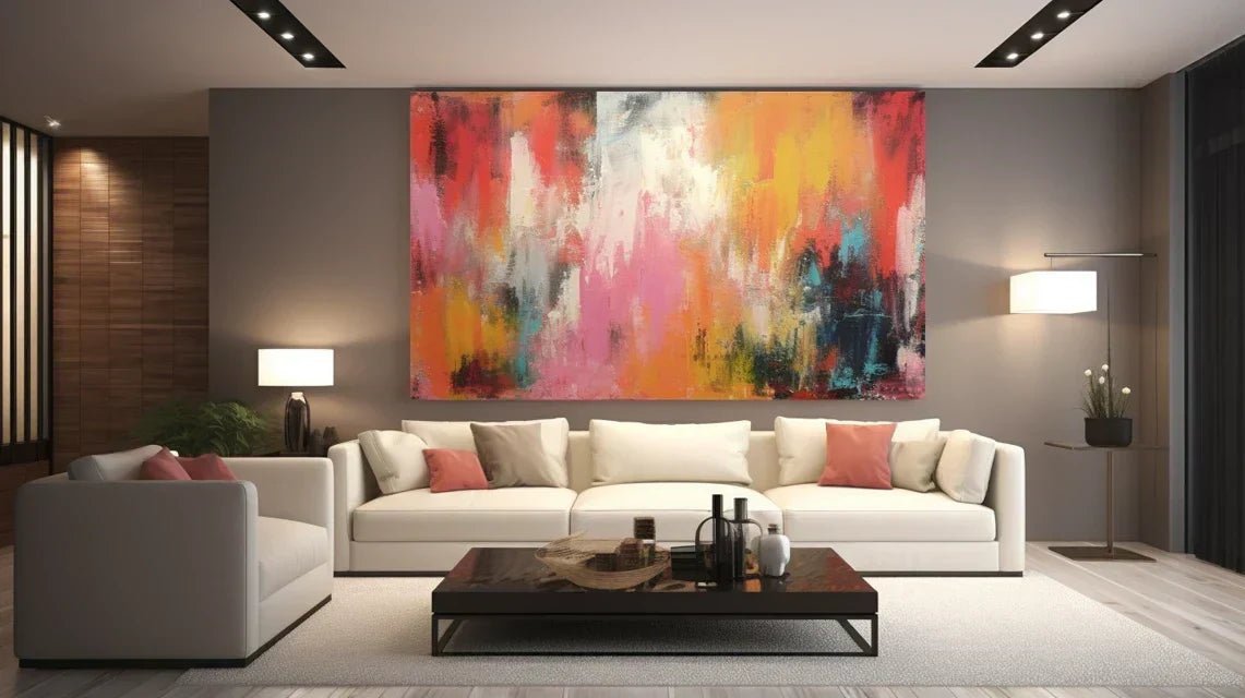 Installation sécurisée d'un tableau massif avec système de fixation à forte charge démontrant la technique d'accrochage professionnel