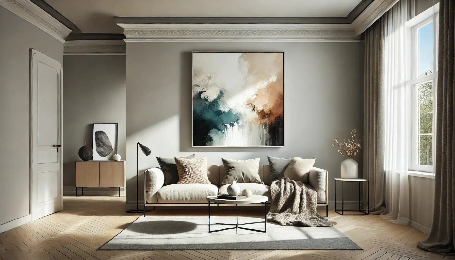 Comment intégrer un tableau abstrait moderne dans un salon minimaliste scandinave ?