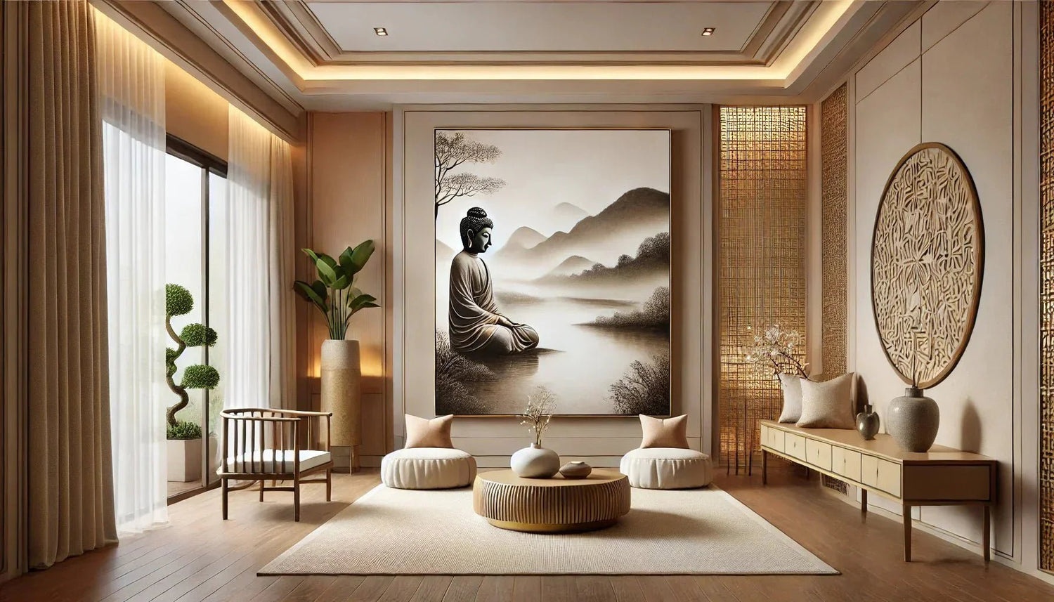 Un magnifique tableau zen pour salon, représentant un paysage naturel apaisant, parfait pour créer une décoration harmonieuse et favoriser une ambiance relaxante.