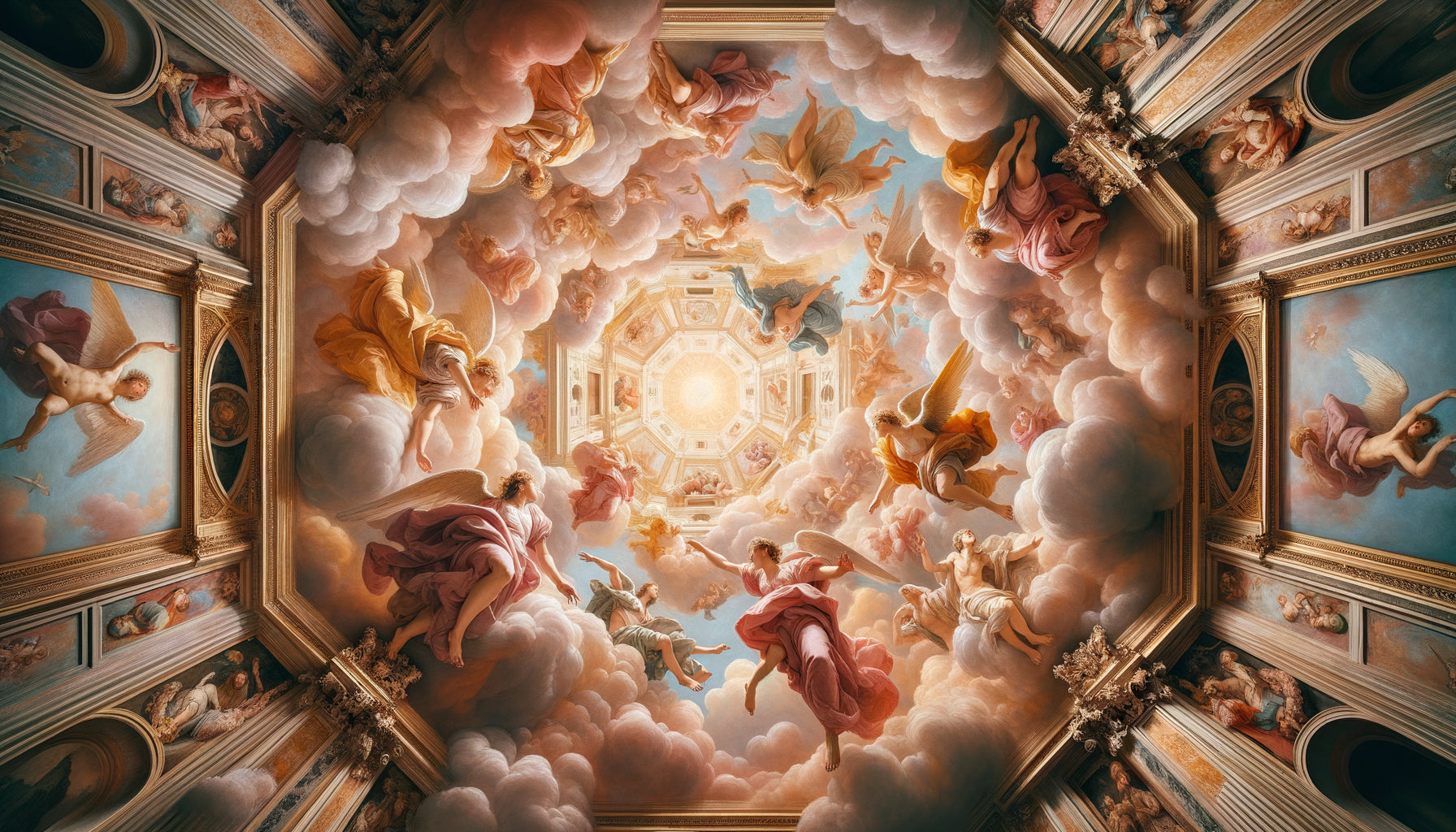 Fresque Renaissance de Correggio en raccourci perspectif, figures flottant vers le ciel, coupole de Parme XVIe siècle