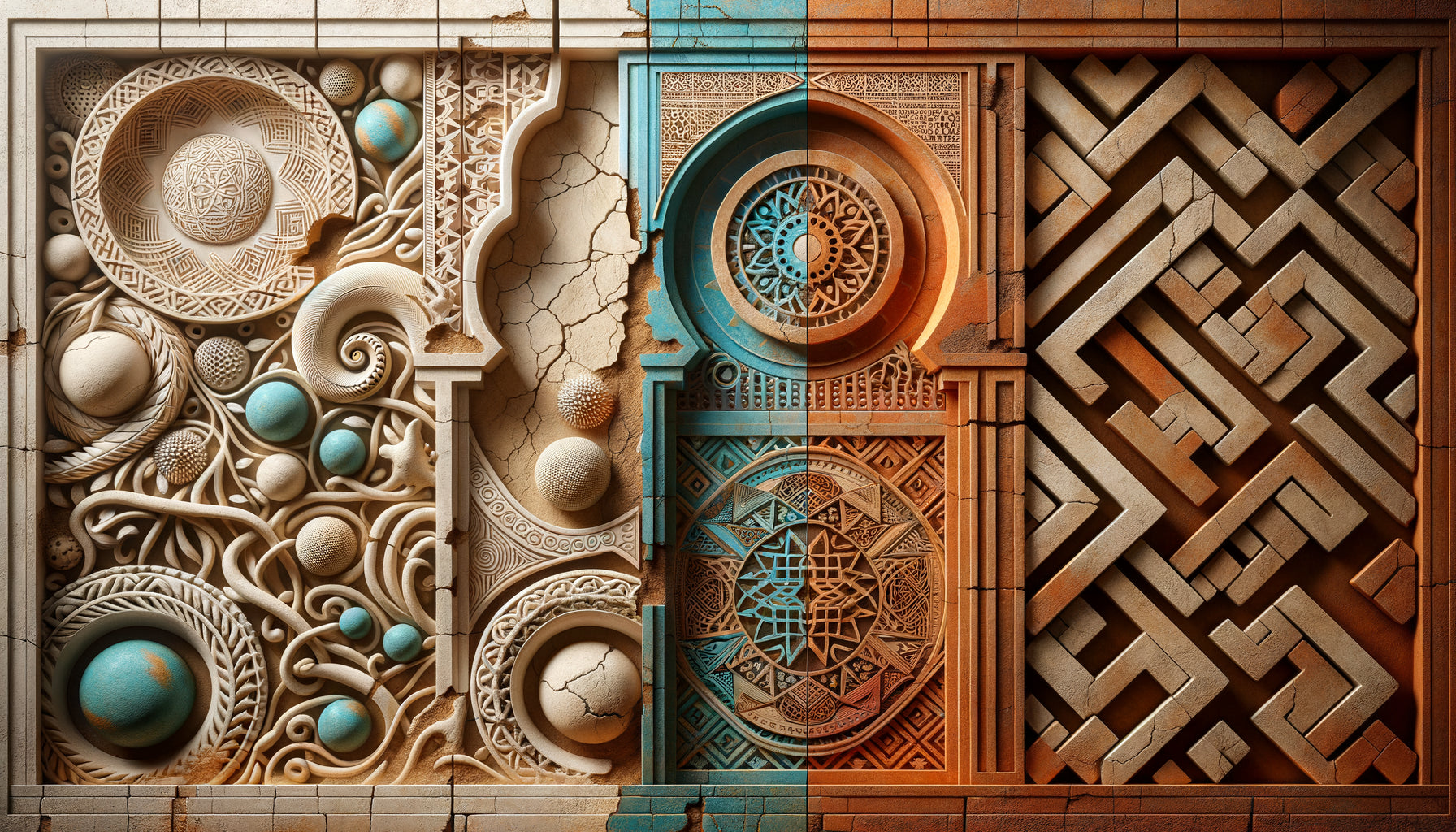 Comparaison entre décoration murale swahilie aux arabesques océaniques et décoration ouest-africaine aux motifs géométriques traditionnels