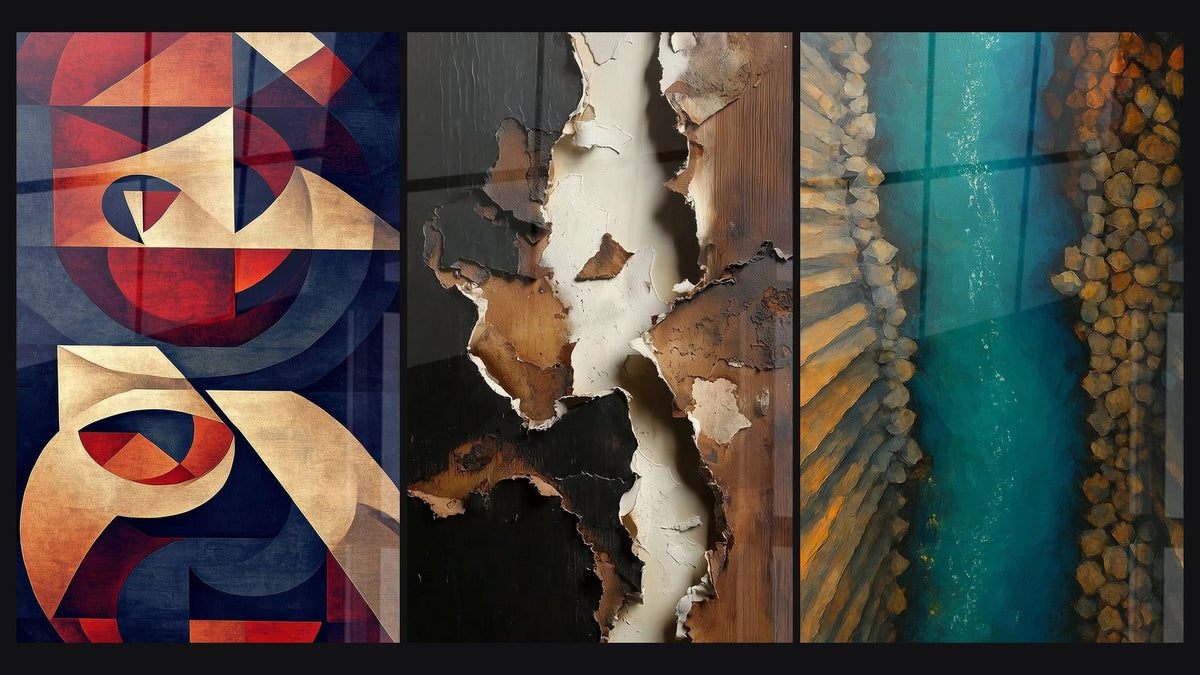 Mosaico de tres cuadros, entre ellos Formas circulares entrelazadas