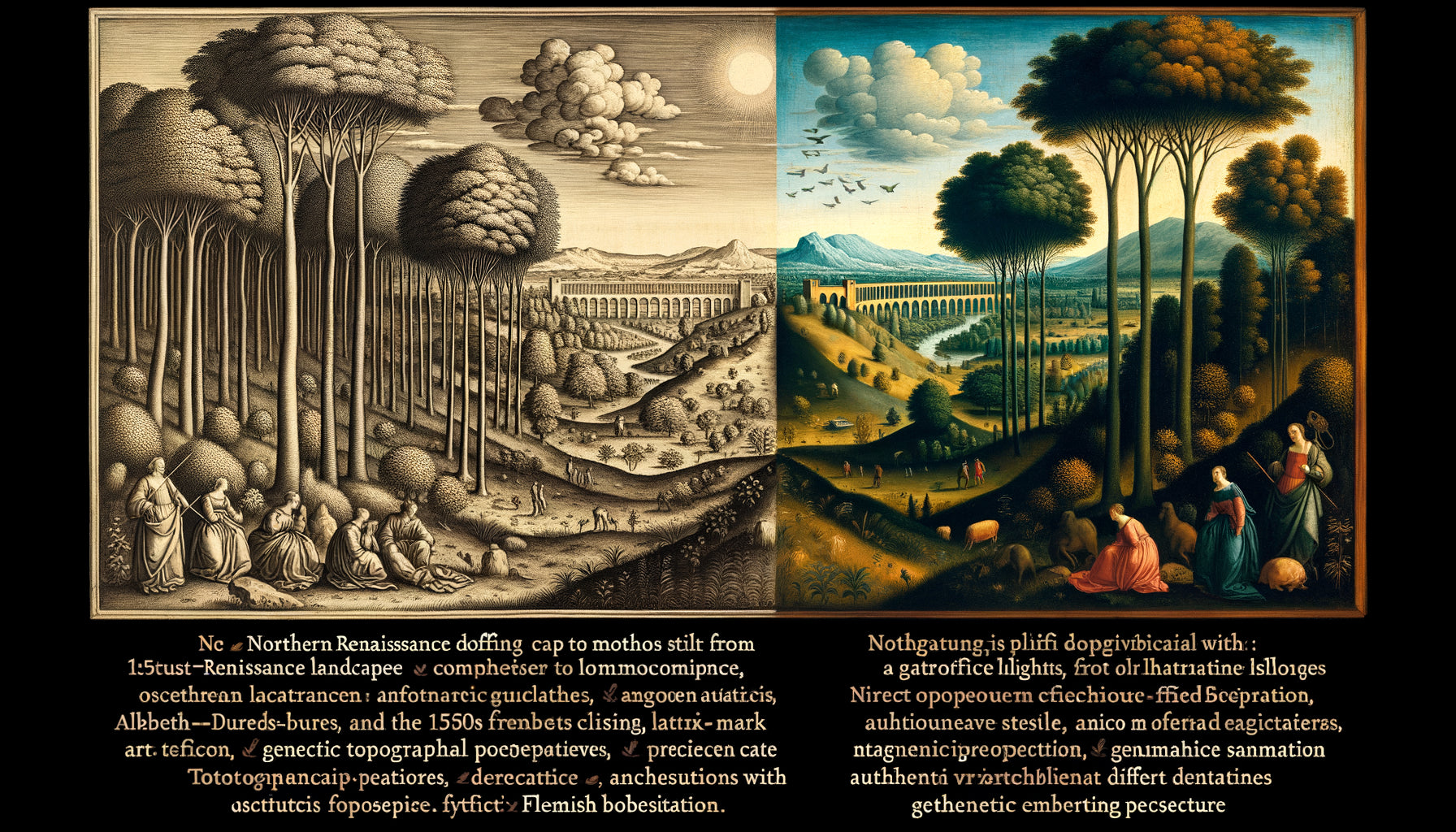 Comparaison peinture Renaissance XVIe siècle : paysage copié d'estampe versus paysage peint sur le motif avec différences d'authenticité