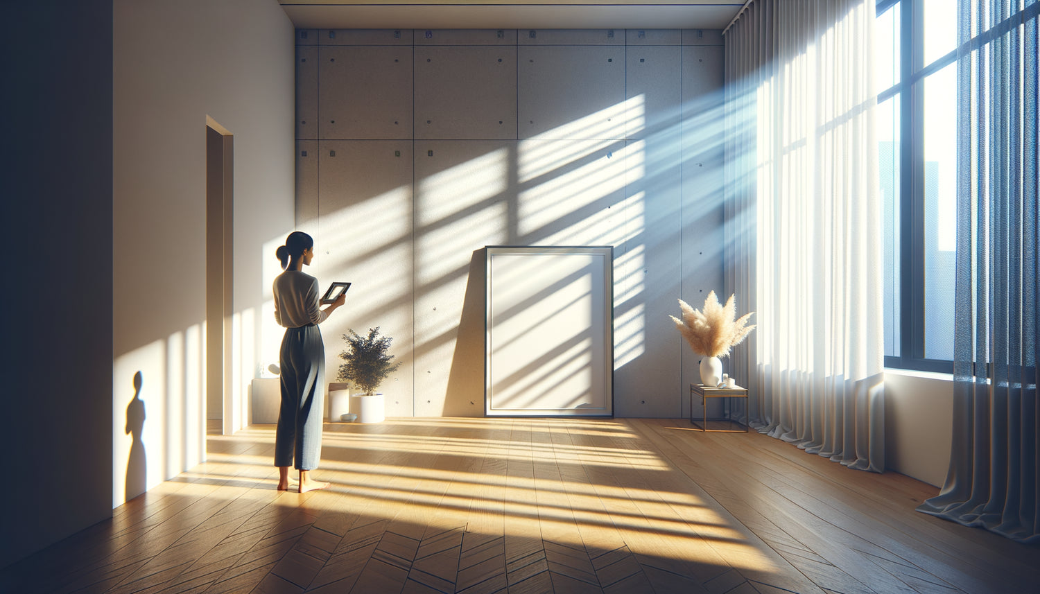 Lumière naturelle traversant une fenêtre illuminant un mur où observer l'emplacement idéal pour accrocher un tableau