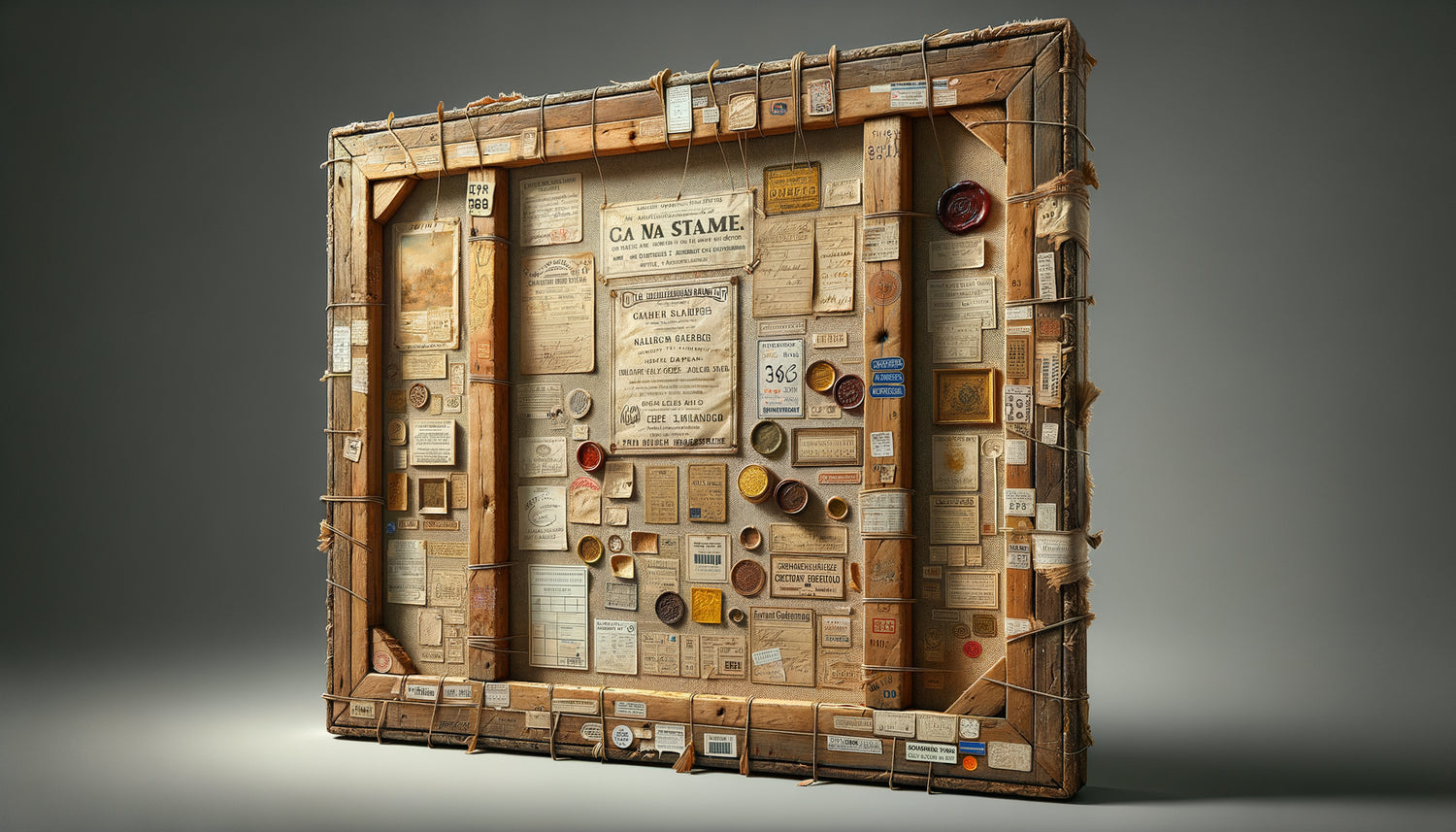 Dos d'un tableau ancien avec étiquettes d'authentification, documentation de provenance et cachets de galerie