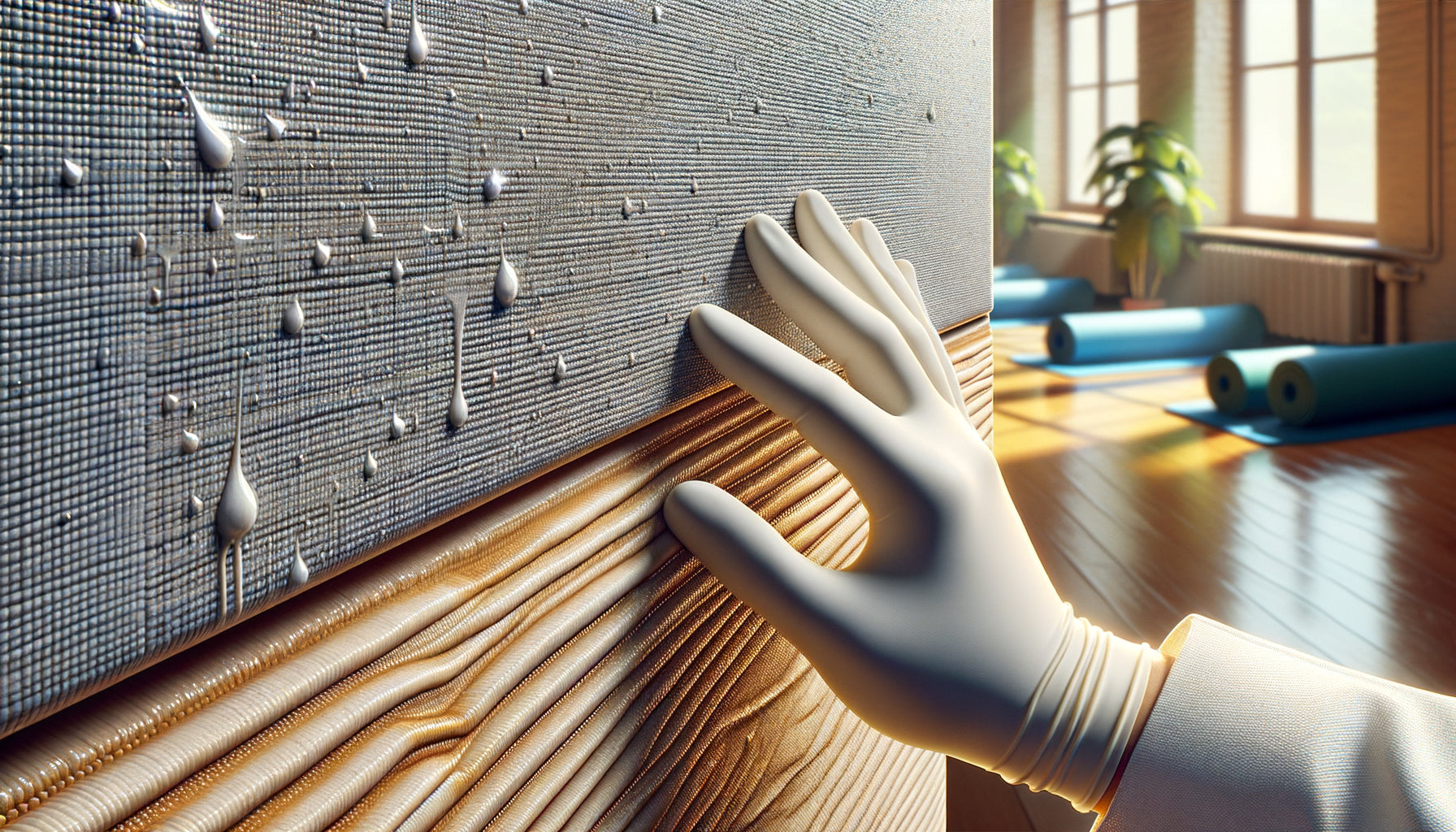 Examen technique rapproché d'un tableau sur toile dans un studio de yoga, inspection de la qualité du support et du vernis protecteur