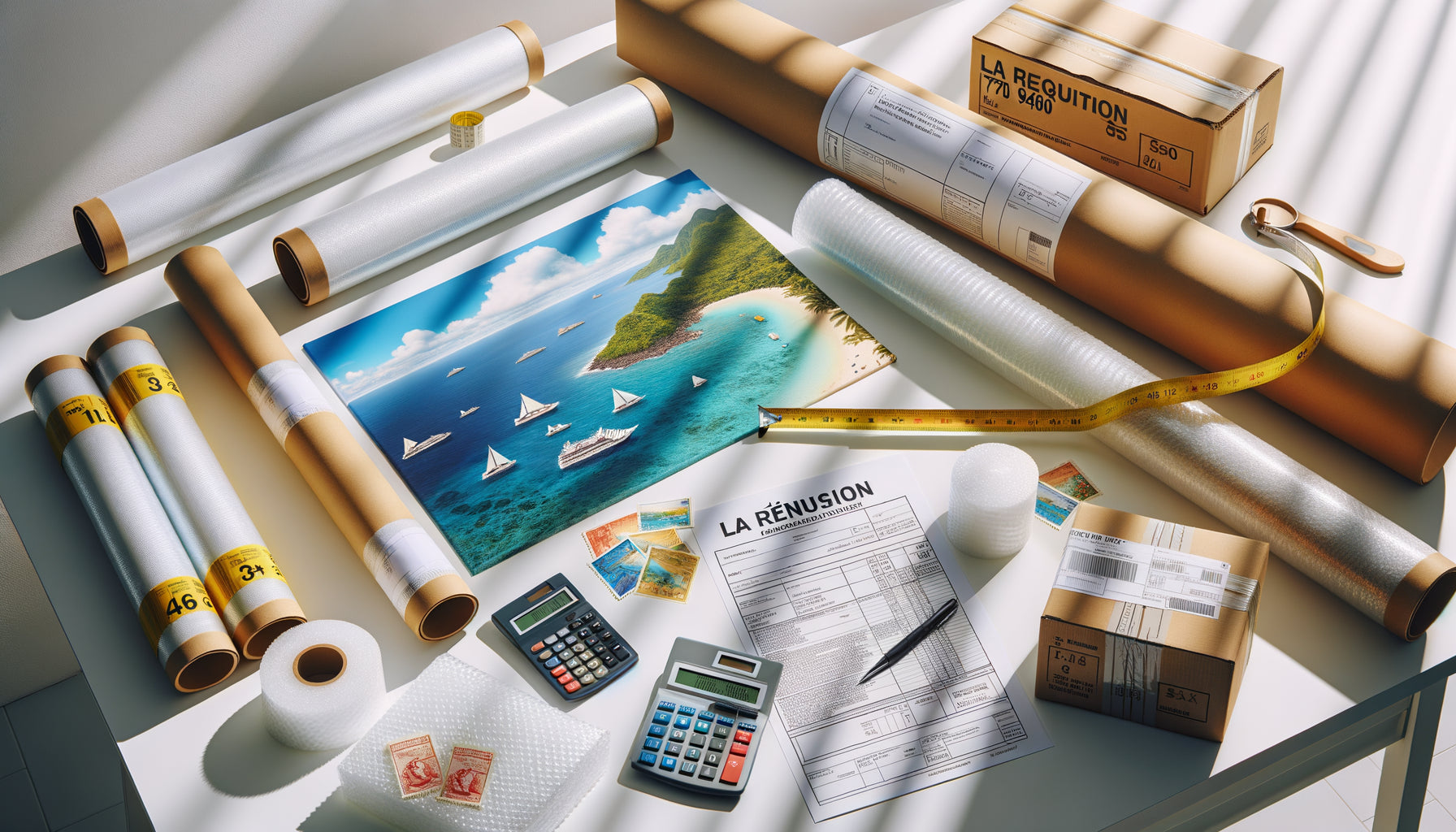 Emballage de tableaux muraux pour expédition vers La Réunion avec formulaires de transport et matériel de protection