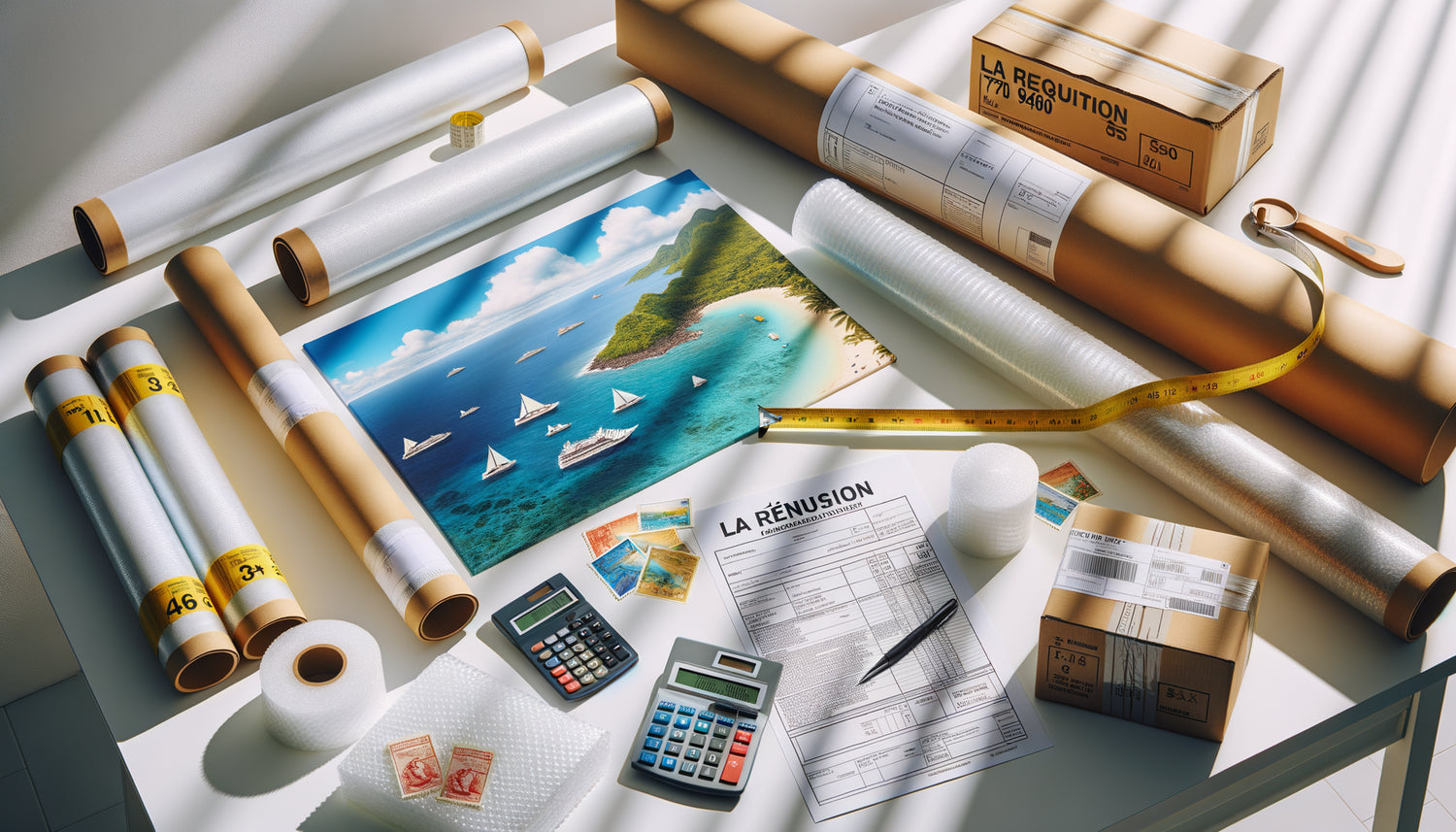 Emballage de tableaux muraux pour expédition vers La Réunion avec formulaires de transport et matériel de protection