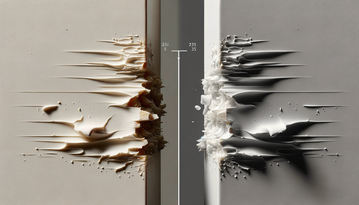 Comparaison macro des dégâts de frottement sur peinture mate versus satinée au contact des cadres