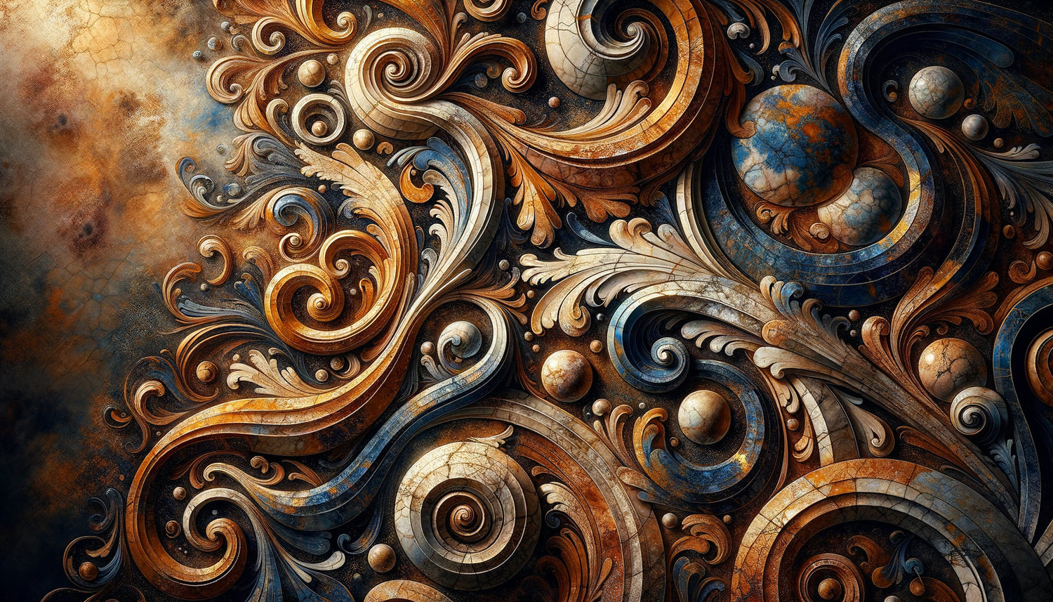 Détail d'une fresque baroque génoise du XVIIe siècle avec marbre pulvérisé créant une luminosité chatoyante