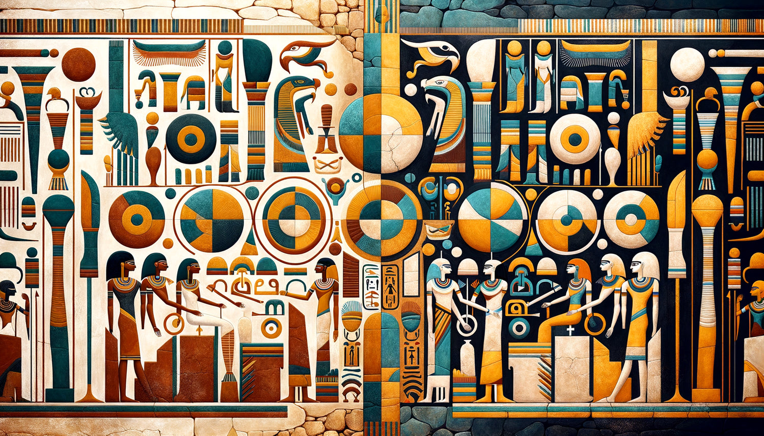 Comparaison fresques funéraires kouchites : géométrie abstraite de Kerma versus iconographie égyptianisée colorée de Napata