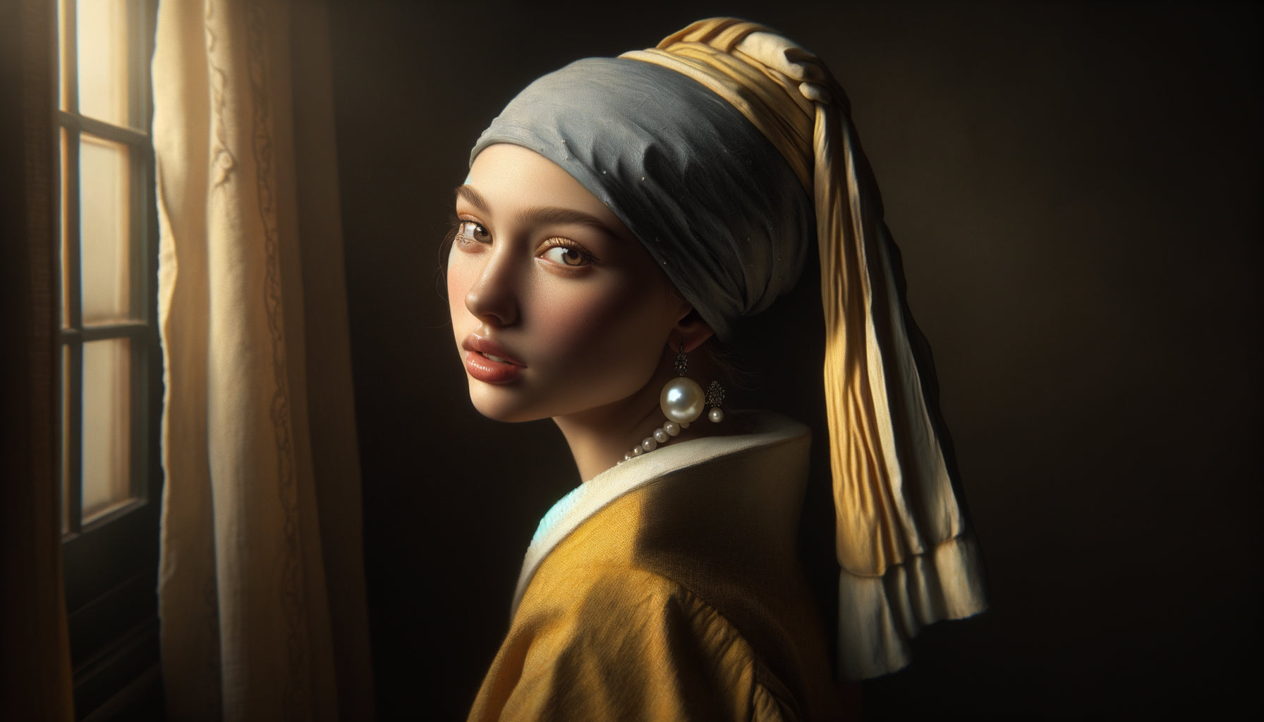 Recréation cinématographique de La Jeune Fille à la perle de Vermeer, esthétique du Siècle d'or hollandais