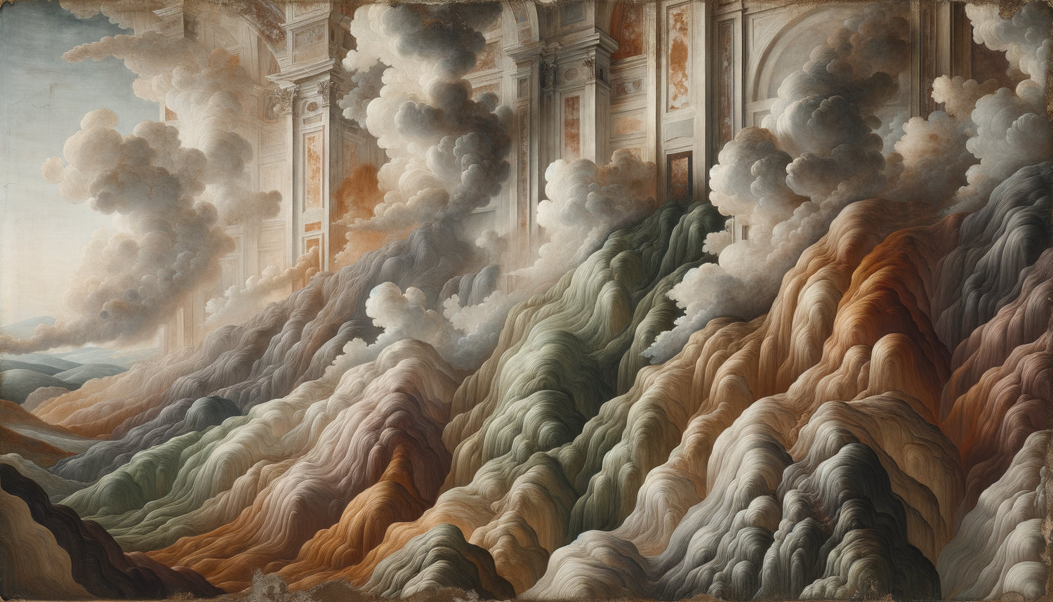 Détail de fresque florentine Renaissance montrant la technique de glacis translucide sur grisaille terre verte