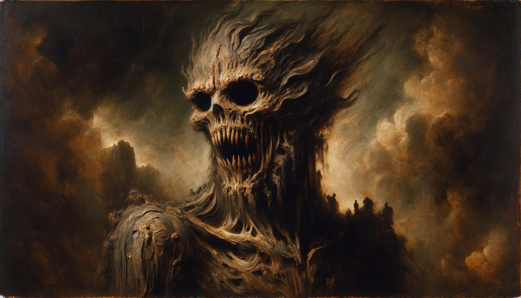 Créature monstrueuse dans le style des Peintures noires de Goya, esthétique sombre et grotesque inspirant l'imagerie d'Halloween