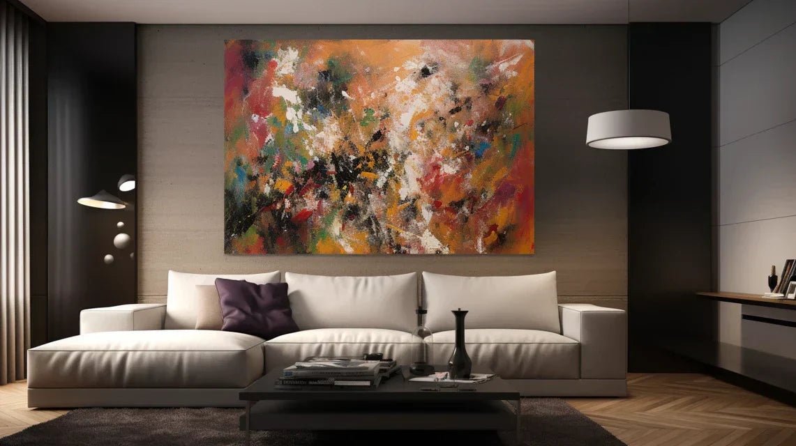 Démonstration d'une installation non destructive d'un tableau massif sur un mur blanc avec système de fixation amovible ne laissant aucune trace