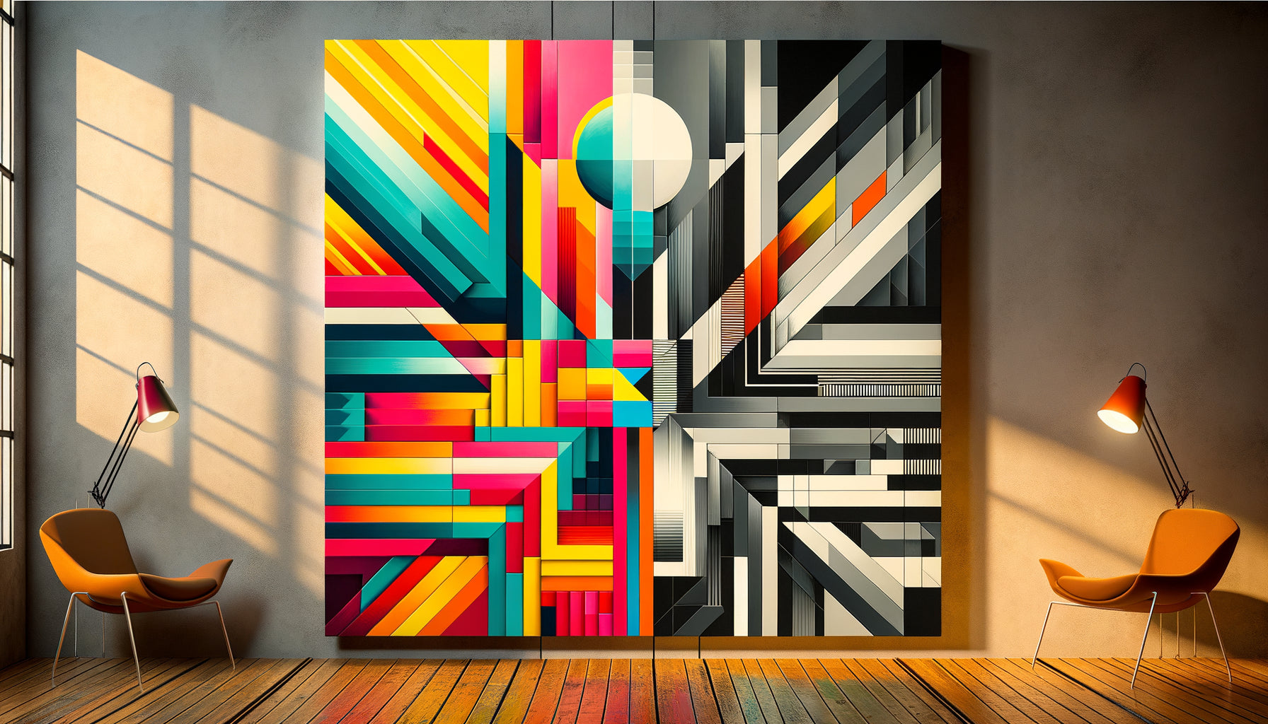 Comparaison visuelle entre Hard-edge painting californien coloré et abstraction géométrique new-yorkaise sobre, années 1960