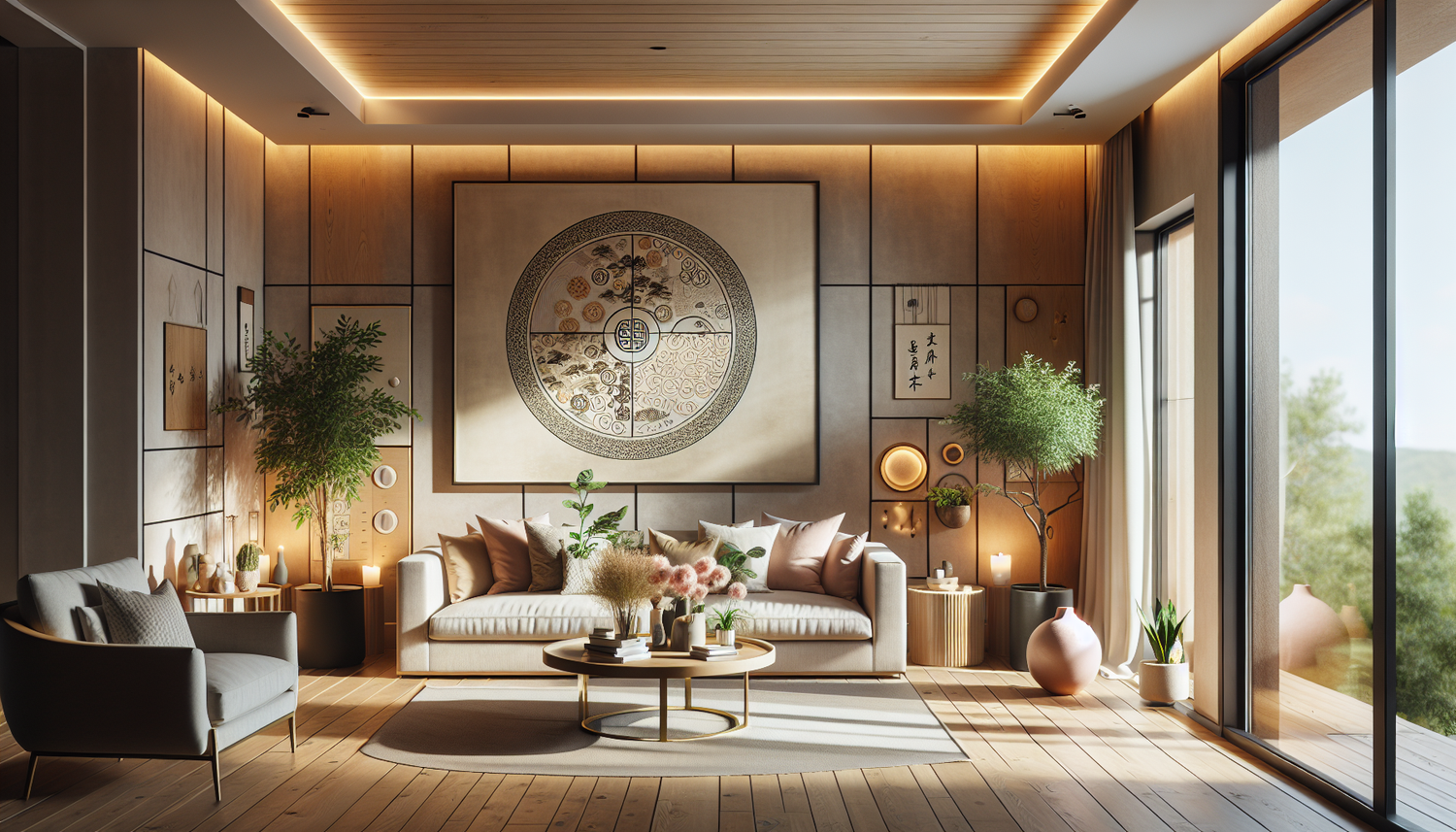 Intérieur contemporain avec tableau décoratif — ambiance Tableaux Feng Shui