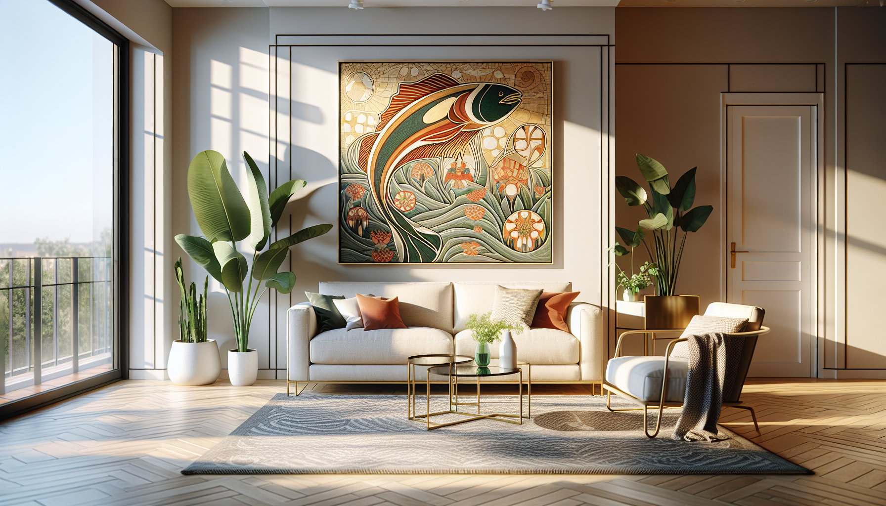 Intérieur contemporain avec tableau décoratif — ambiance Tableaux Poisson