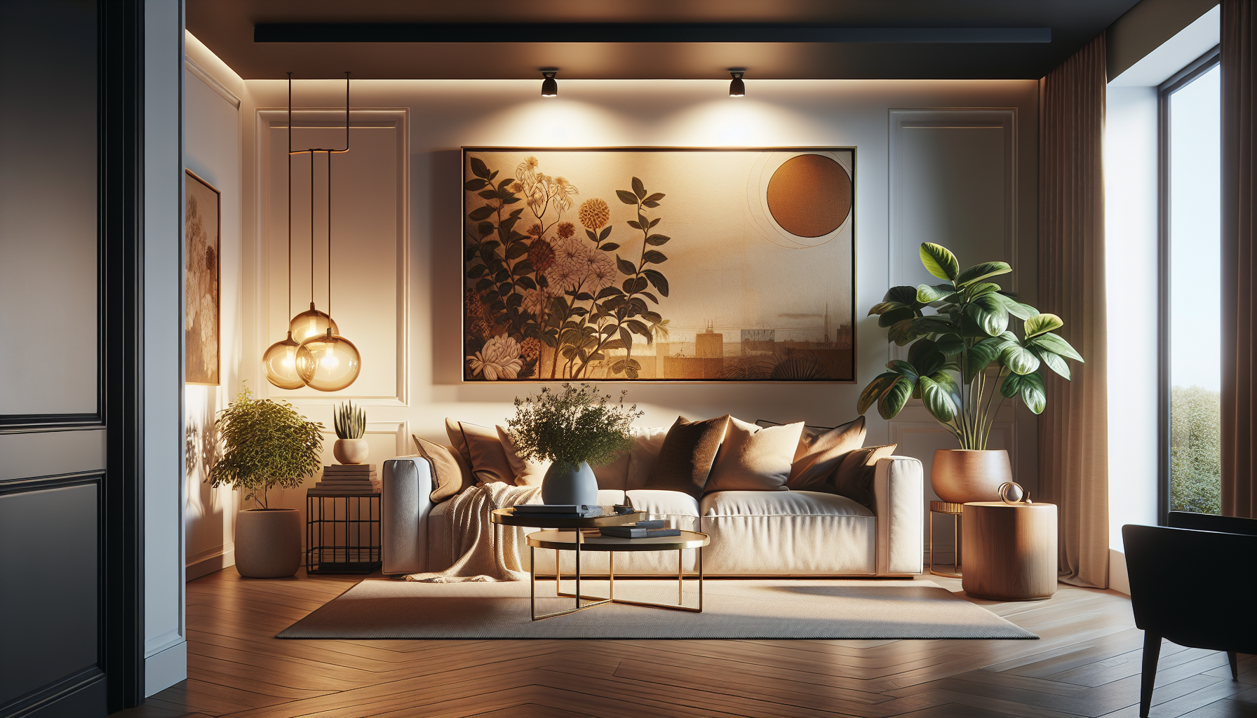 Intérieur contemporain avec tableau décoratif — ambiance wall art
