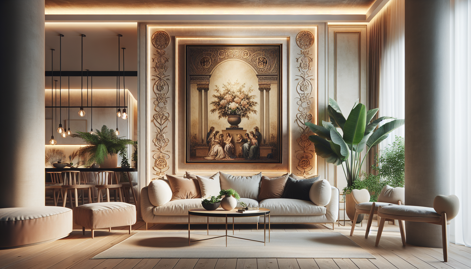 Intérieur contemporain avec tableau décoratif — ambiance wall art